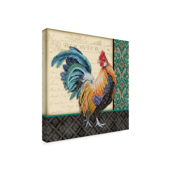 Jean Plout 'Damask Rooster Blue' Canvas Art,18x18